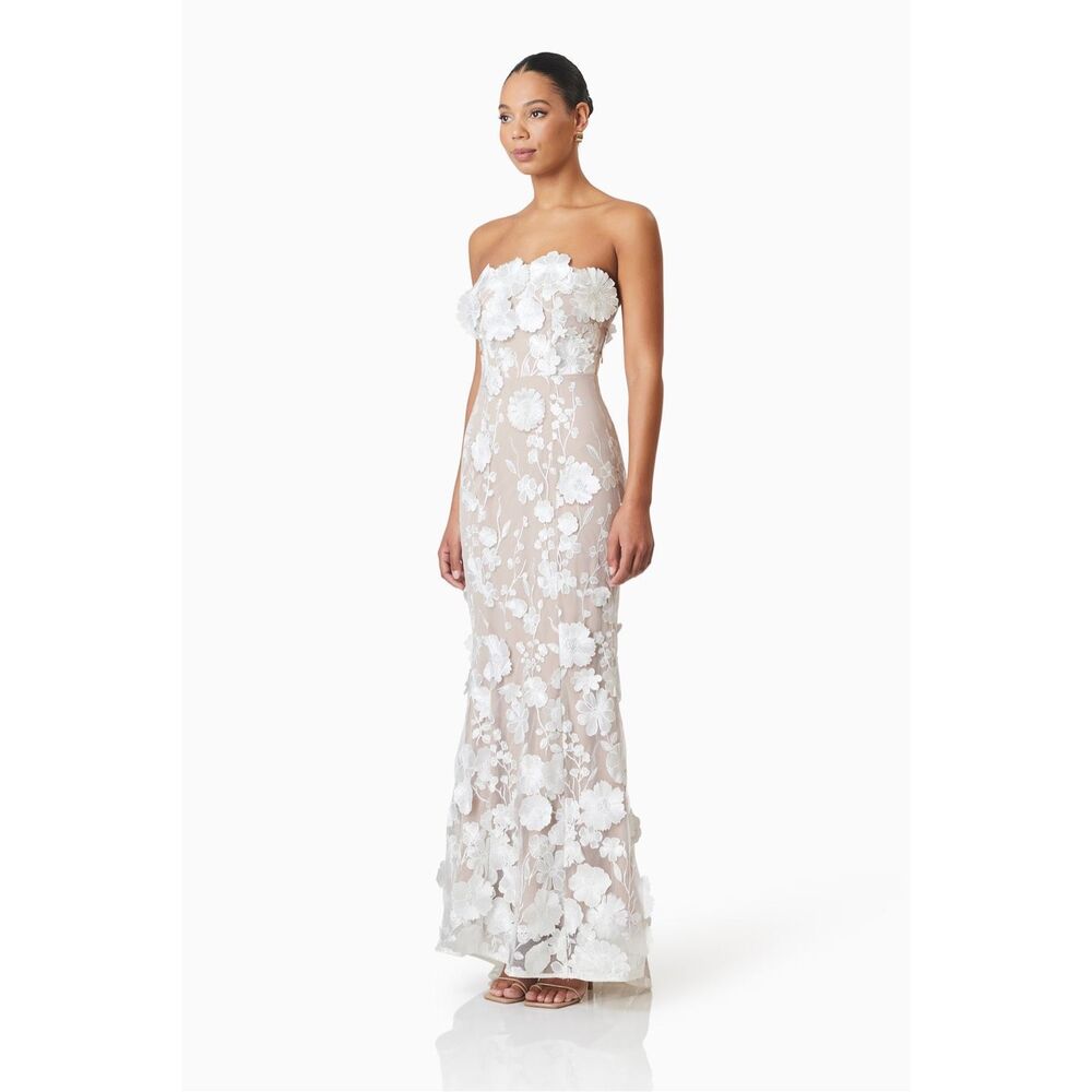 Elliatt White Floral Strapless Wedding Dress - Picture 2 of 8